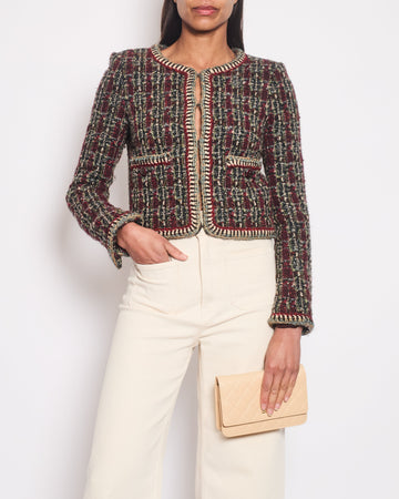 *HOT* Pearl Street Bags Chanel 15K Burgundy & Green Multicolour Wool Tweed Jacket With Burgundy CC Buttons Detail Size FR 36 (UK 8)