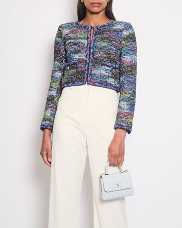 Pearl Street Bags Chanel Electric Blue & Multicolour Tweed Jacket With Blue & Gold CC Buttons Detail Size FR 34 (UK 6)