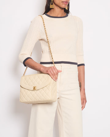 Pearl Street Bags Chanel Cream Knitted Long Sleeve igan With Dark Grey Trim and Gold Buttons Details Size FR 38 (UK 10)