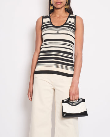 Pearl Street Bags Chanel Black & Cream Striped Sleeveless Top with CC Detail FR 36 (UK 8)