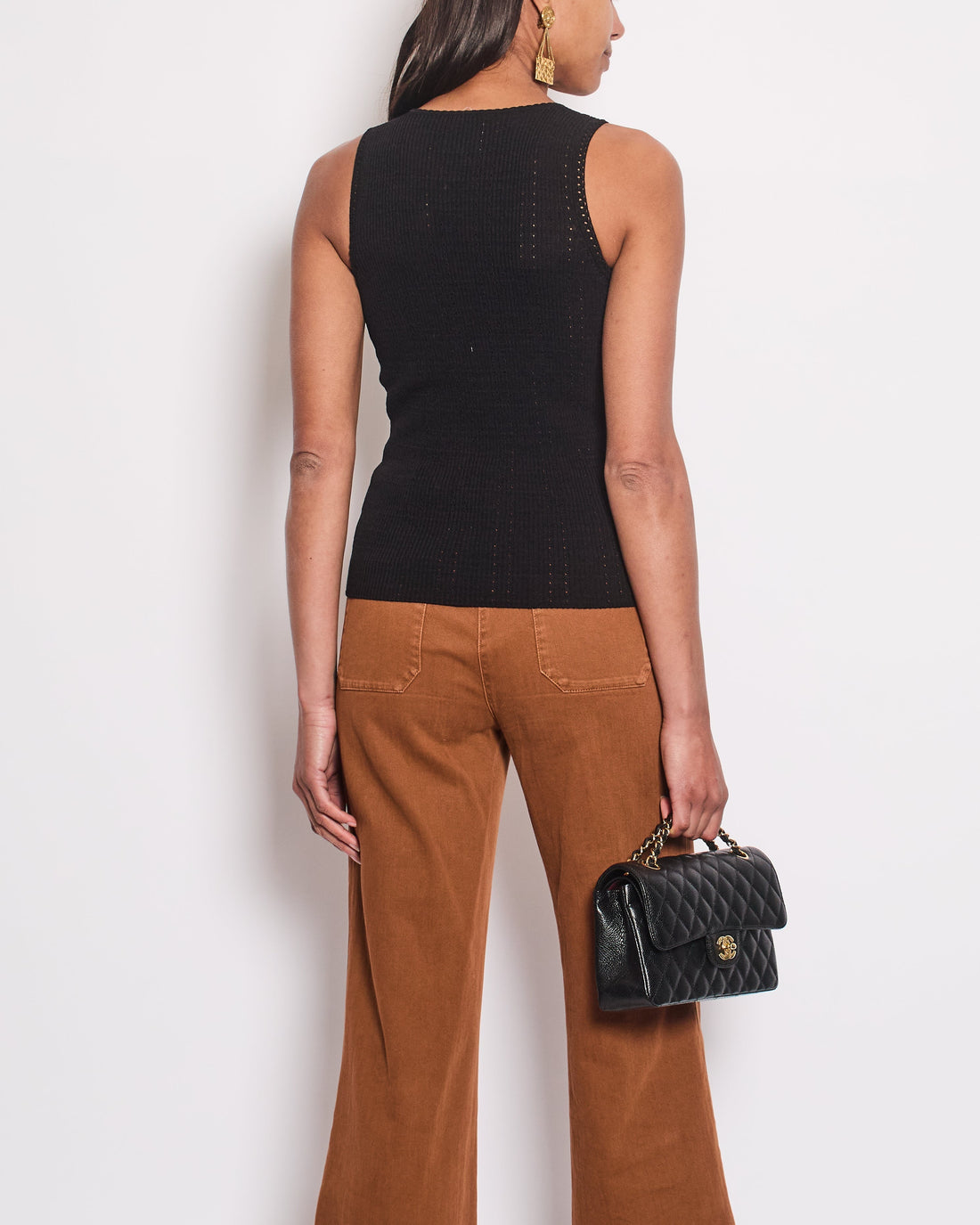 Pearl Street Bags Chanel 09P Black Sleeveless T-Shirt with Large Knitted CC Logo Detail Size FR 36 (UK 8)