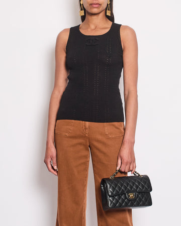 Pearl Street Bags Chanel 09P Black Sleeveless T-Shirt with Large Knitted CC Logo Detail Size FR 36 (UK 8)