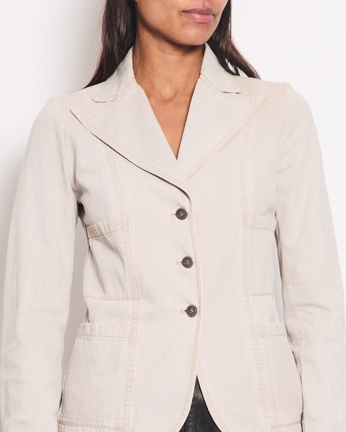 Pearl Street Bags Chanel Washed Lilac Cotton Jacket with Ruthenium CC Buttons Detail Size FR 36 (UK 8)