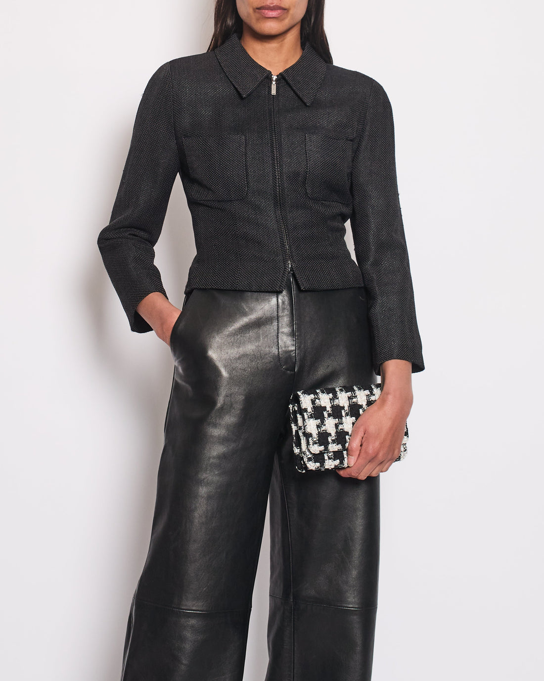 Pearl Street Bags Chanel  Black Zip Up Textured Jacket Size FR 40 (UK 12)