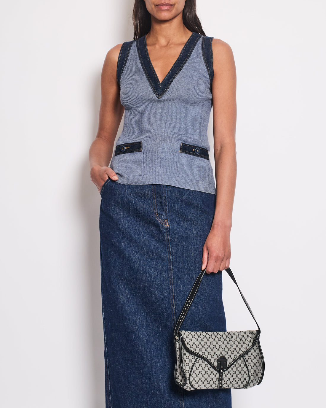 *HOT & RARE* Pearl Street Bags Chanel 07P Blue Sleeveless Top and igan Set with Denim Detail and CC Buttons Size FR 36/38 (UK 8/10)