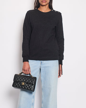 Pearl Street Bags Chanel Black Jumper with Camelia Detail and Silver CC Buttons Size FR 34 (UK 6)