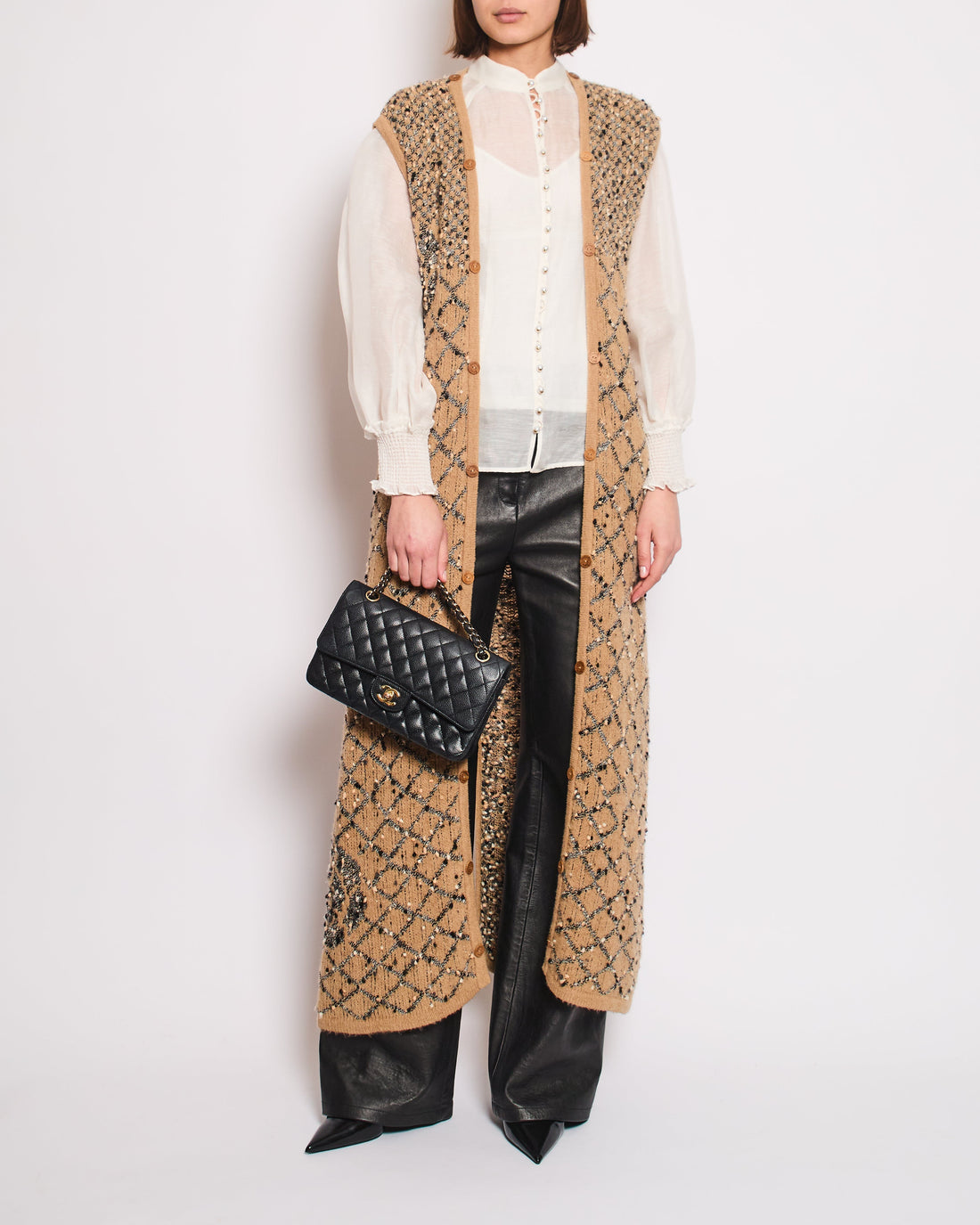 Chanel 01/A Brown Quilted Maxi Sleeveless Gilet with Coco Logo Detail Size FR 40 (UK 12)
