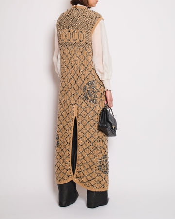 Chanel 01/A Brown Quilted Maxi Sleeveless Gilet with Coco Logo Detail Size FR 40 (UK 12)