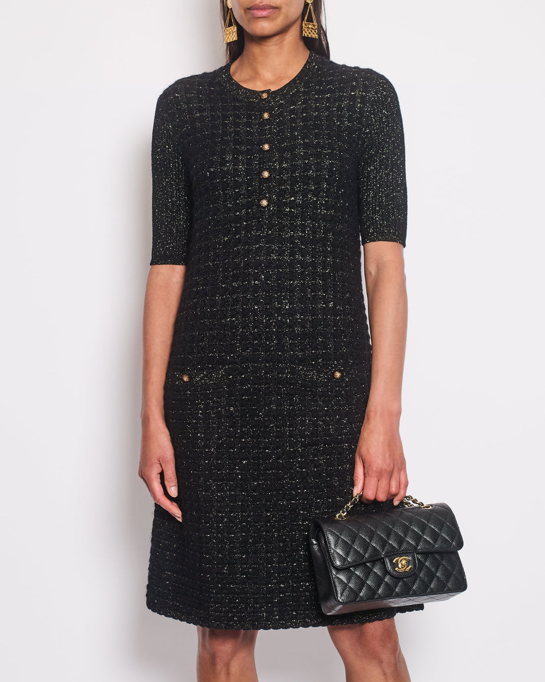 Pearl Street Bags Chanel Black and Gold Dress with Button Detail FR 40 (UK 12)