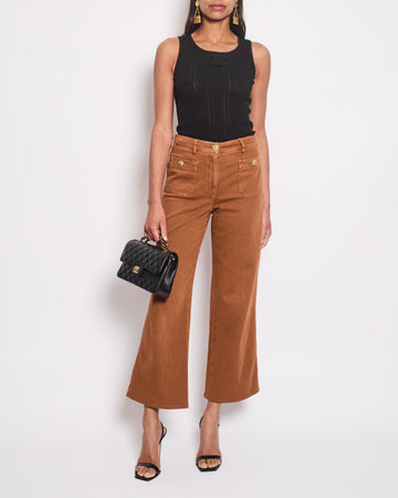 Pearl Street Bags Chanel Rust Brown Denim Wide Leg Jeans With Embellished Button Details Size FR 36 (UK 8)