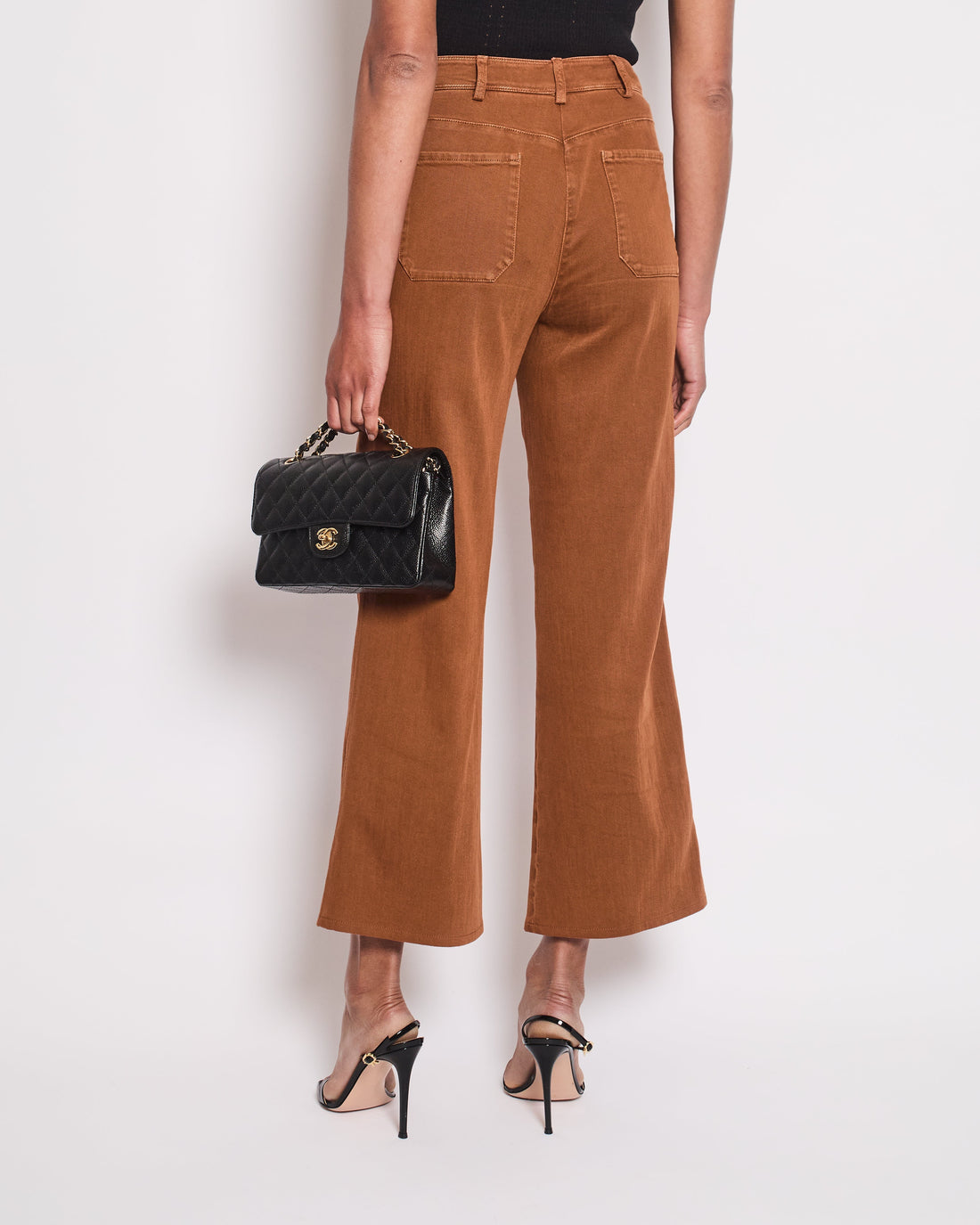Pearl Street Bags Chanel Rust Brown Denim Wide Leg Jeans With Embellished Button Details Size FR 36 (UK 8)