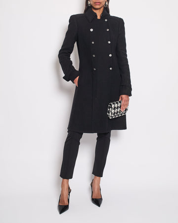 Pearl Street Bags Chanel Black Double Breasted Coat with Houndstooth Print and CC Button Detail Size FR 40 (UK 12)