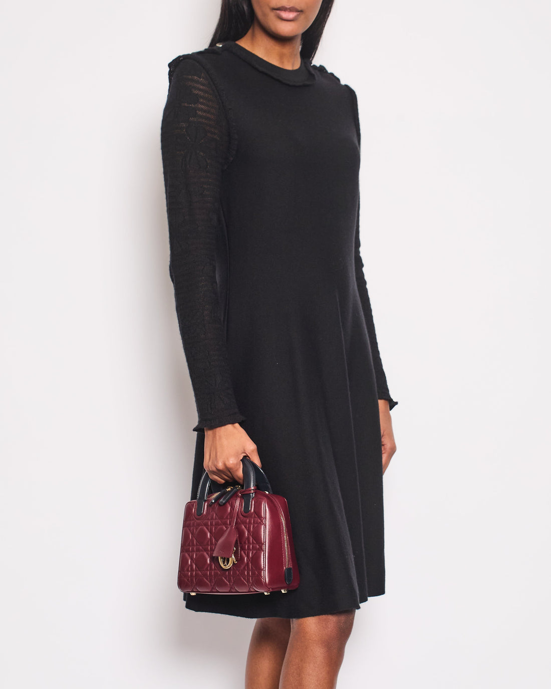Pearl Street Bags Chanel Black Long Sleeve Cashmere Midi Dress with Silver Logo Button Details Size FR 42 (UK 14)