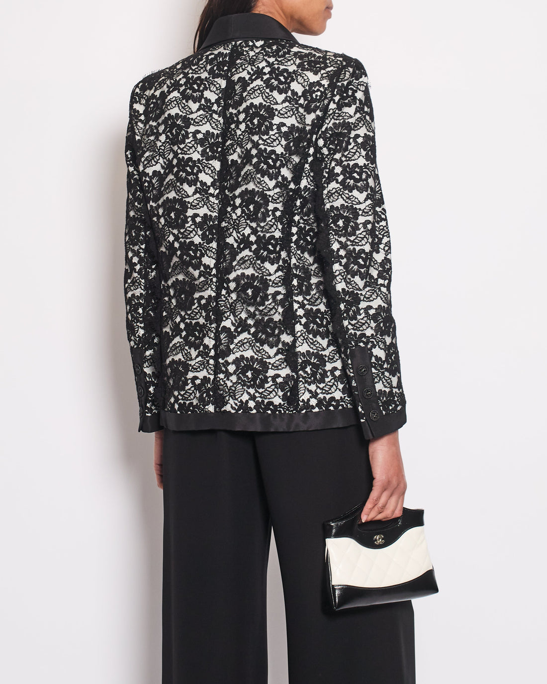 Pearl Street Bags Chanel Black Double Breasted Lace Blazer with Matching Short Sleeve Vest Size FR 42 (UK 14)