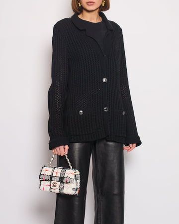 Pearl Street Bags Chanel Black La Pausa Knit igan with Logo Buttons Details Size FR 38 (UK 10)