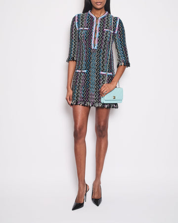Pearl Street Bags Chanel Black, Turquoise & Purple Zig Zag Dress with Frayed Edge Size FR 34 (UK 6)