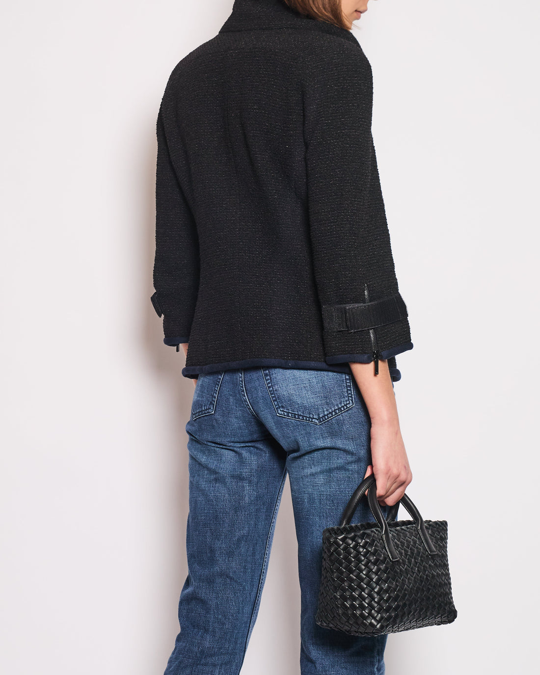 Pearl Street Bags Chanel Black Tweed Jacket with Velcro and Navy Details Size FR 42 (UK 14)