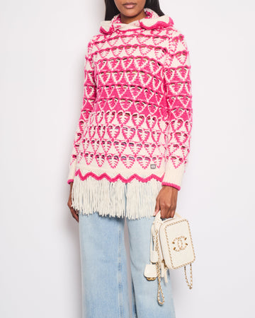 *HOT* Pearl Street Bags Chanel Pink & Cream Knitted Hooded Jumper with Fringes Detail Size FR 36 (UK 8)