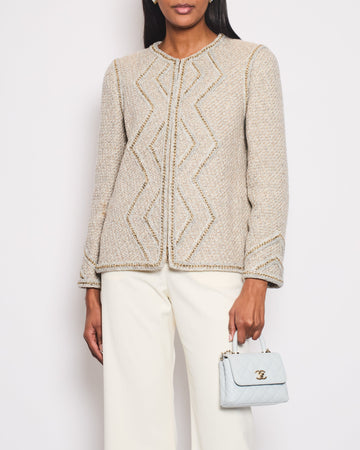Pearl Street Bags Chanel Resort 17 Beige Zig-Zag Fantasy Tweed Round Neck Jacket Size FR 44 (UK 16)