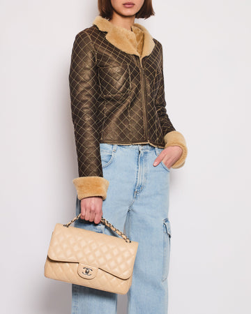 Pearl Street Bags Chanel Brown Quilted Stitch Shearling Zip -Up Jacket With Double Collar Detail FR 36 (UK 8)