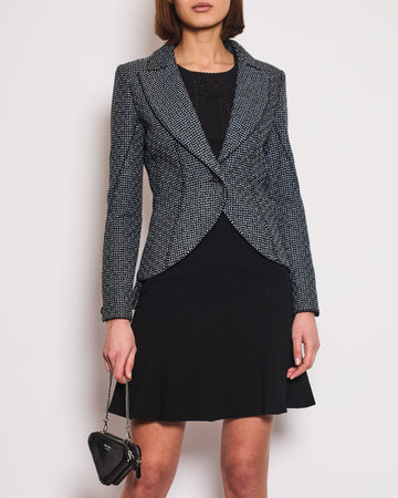 Pearl Street Bags Chanel Black & Grey Metallic Tweed Curved Hem Jacket with Ruthenium CC Button Detail FR 36 (UK 8)
