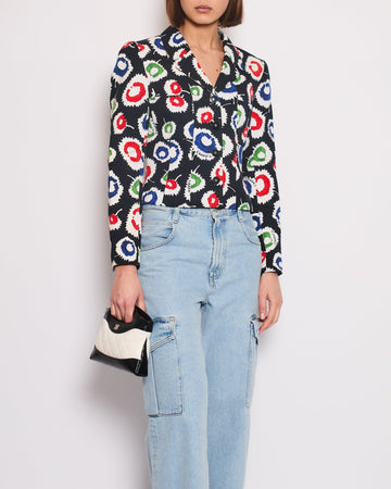 Chanel 97S Black Cropped Cotton Twill Jacket With Multi-Colour Abstract Print Detail FR 42 (UK 14)