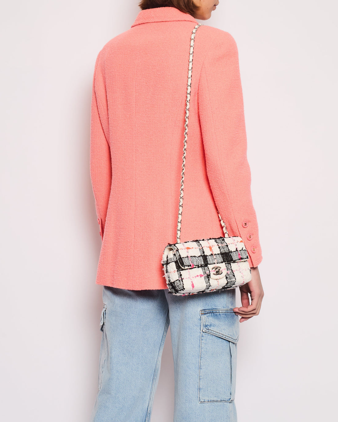 Chanel  97P Coral Pink Double Breasted Tweed Blended Wool Jacket Detail Size FR 42 (UK 14)