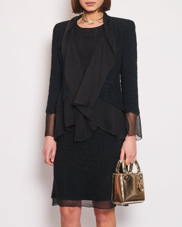 Pearl Street Bags Chanel Black Tweed Jacket and Skirt Set with Silk Trim Details Size FR 36 (UK 8)
