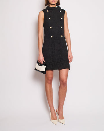 Pearl Street Bags Chanel Black Knit Sleeveless Mini Dress with White Pearl Logo Details FR 40 (UK 12)