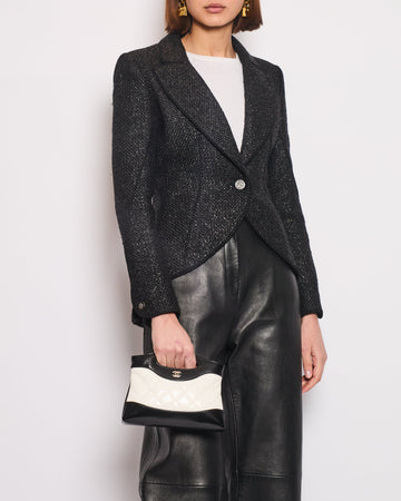 Pearl Street Bags Chanel Black Coated Tweed Curved Hem Jacket with Silver CC Button Detail FR 36 (UK 8)