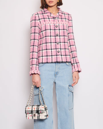 Pearl Street Bags Chanel 24/S Pink Checkered Tweed Jacket with CC Diamante Buttons Size FR 40 UK 12)