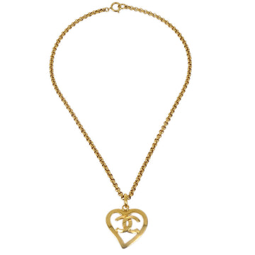 Chanel 1995 Gold CC Heart Cutout Pendant Necklace