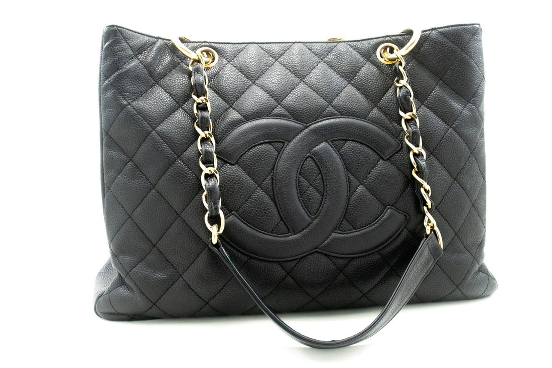Top Quality Chanel Caviar GST 13" Grand Shopping Tote Chain Shoulder Bag Black