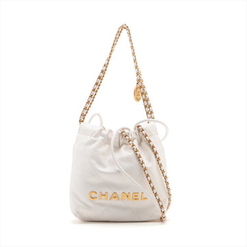 Chanel 22 Mini Leather Chain Shoulder Bag White G  AS3980