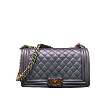 Chanel Chanel Boy New Bag Quilted Iridescent Goatskin Old Medium - Purple