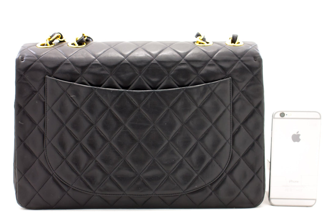 CHANEL Jumbo 13" Maxi 2.55 Flap Chain Shoulder Bag Black Lambskin d66