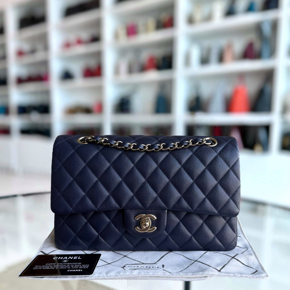 Chanel Classic Flap Medium - Togo/epsom/caviar/clemence/callfskin/cowhide/lambskin 25CM Quilted Midnight Blue Gold Hardware Series 31