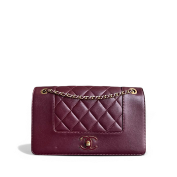 Chanel Mademoiselle Seasonal Flap - 25CM Quilted Lambskin Burgundy Gold Hardware Series 23
