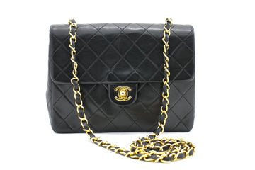 CHANEL Mini Square Small Chain Shoulder Bag Crossbody Black Quilt g36