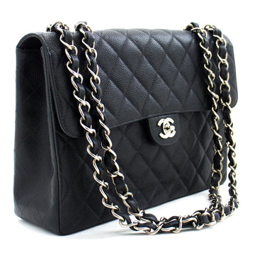 Chanel Classic Large " Chain Shoulder Bag Black Grained CalBNkin