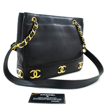 Top Quality Chanel Caviar Triple Coco Chain Shoulder Bag Black Leather Gold