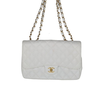 Chanel bags  Classic Quilted Caviar Single White Jumbo Flap