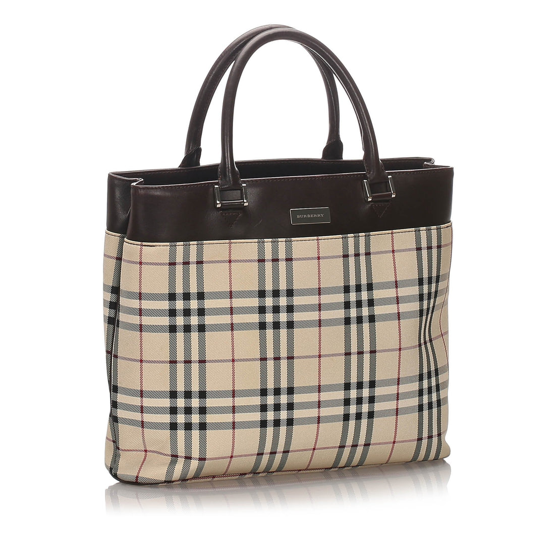 Burberry Brown Beige Nylon Fabric Ho Check Tote Bag United Kingdom