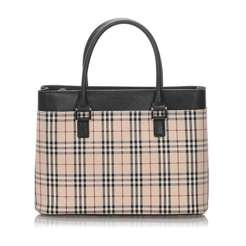 Burberry Brown Beige Canvas Fabric Ho Check Tote Bag United Kingdom