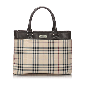 Burberry Brown Beige Nylon Fabric Ho Check Tote Bag United Kingdom