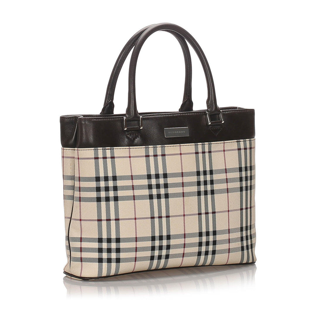 Burberry Brown Beige Nylon Fabric Ho Check Tote Bag United Kingdom
