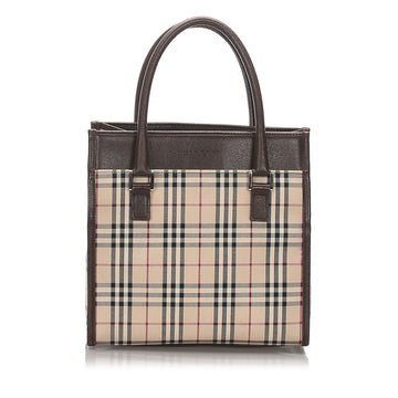 Burberry Brown Beige Canvas Fabric Ho Check Tote Bag United Kingdom