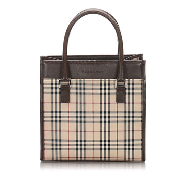 Burberry Brown Beige Canvas Fabric Ho Check Tote Bag United Kingdom