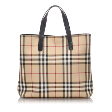 Burberry Brown Beige Canvas Fabric Ho Check Tote Bag United Kingdom