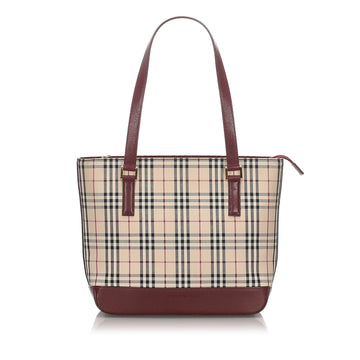 Burberry Brown Beige Canvas Fabric Ho Check Tote Bag United Kingdom